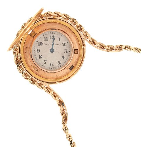 14K Necklace w/ $20 Gold Piece Containing Van Cleef & Arpel Watch