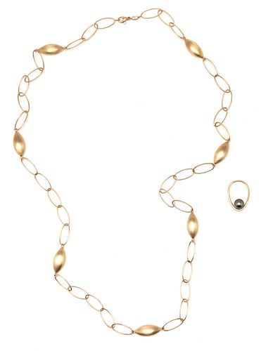 18K Necklace with Diamond & Pearl Hoop