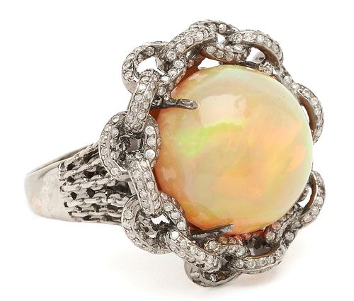 18K Opal & Diamond Ring