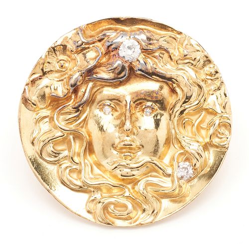 14K Art Nouveau Gold & Diamond Scarf Pin