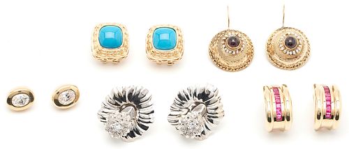5 Prs. Ladies 14K & Gemstone Earrings
