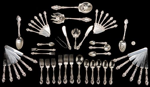 Wallace Violet Sterling Silver Flatware Service for 12 + 2 Serving Items, 107 pcs.