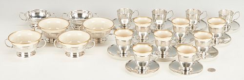 30 Sterling Cups w/ Porcelain Inserts, Tiffany & Co, Webster, 42 pcs.