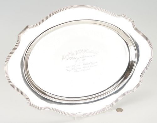 Large Gorham Sterling Silver Oval Tray, 65 oz, inscribed