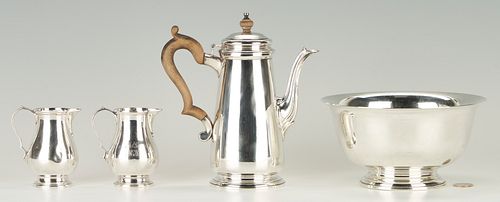4 Sterling Silver Hollowware Items, incl. Tiffany Pot & Cartier Bowl