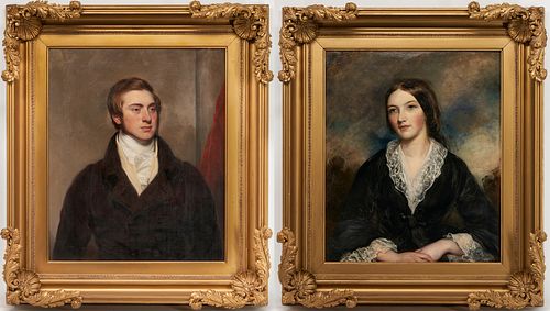 Pair 19th Century Portraits, Lady and Gentleman