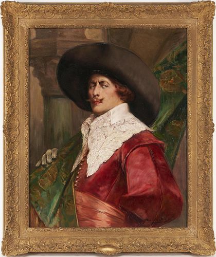 Alex de Andreis O/C, Portrait of a Cavalier with a Banner