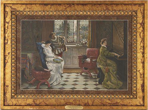 F. Sydney Muschamp, Watercolor & Gouache Painting, Music Room