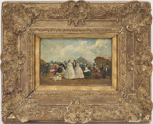Manner of Eugene Boudin, 19th C. Victorian Beach Painting