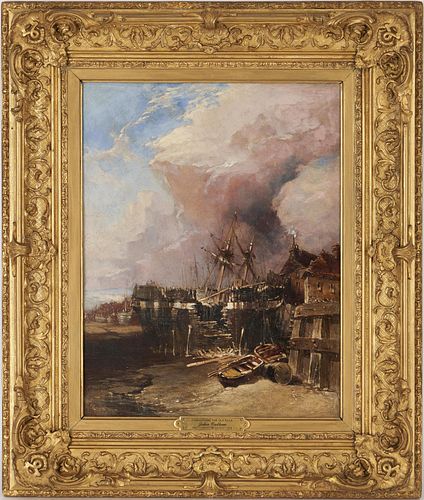 John Callow O/C Maritime Painting, Dismantling the Old Hulk, 1850