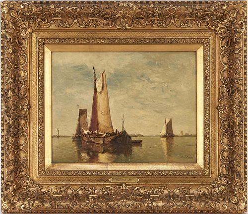 Paul Jean Clays O/B Painting, Boats on a Calm Sea