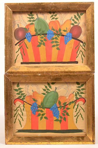 Pair of  New England Basket of Fruit Paintings.