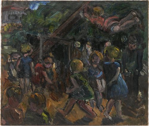 C. Trock-Madsen O/C Painting, Children Playing, Exhibited