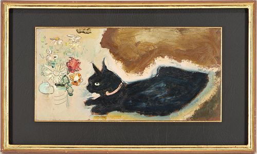 Sterling Strauser O/B Painting, Still Life w/ Black Cat