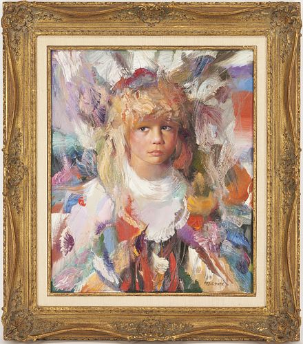 Francisco Masseria O/C Painting, Portrait of a Young Girl