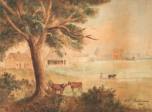 Charles Fleischmann 19th c. W/C, Maryland Farm Scene