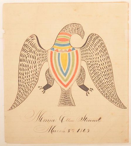 Fraktur Watercolor Drawing of an Eagle.