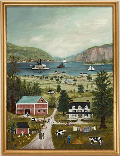 Janet Munro O/B Landscape Painting, Palisades on the Hudson