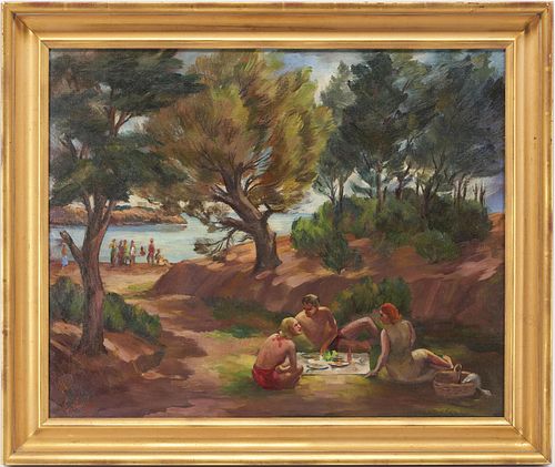 Arthur Helwig O/C Landscape Painting, Picnic