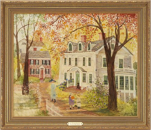 Jeanne Davies Architectural O/C Painting "18th Century Homestead"