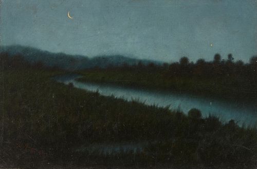 Benson Bond Moore O/C Painting, Night on the Potomac