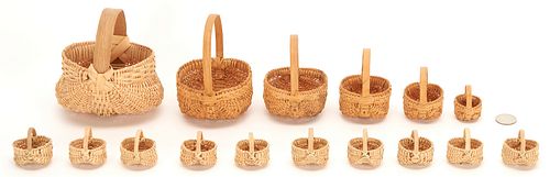 Sixteen (16) Miniature TN White Oak Baskets, incl. Graduated Set
