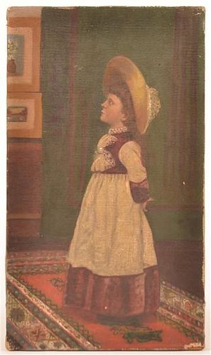 Victorian Oil on Canvas Painting of a Young Girl.