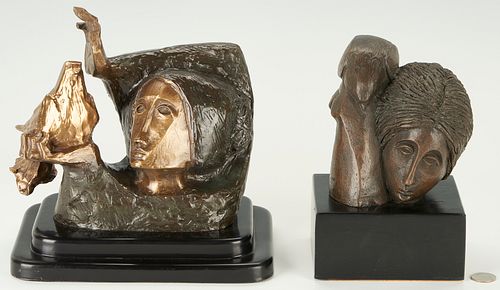 2 Alvar Sunol Munoz Ramos Bronze Sculptures, La Paloma & Mother and Bird