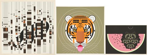 3 Charley Harper Animal Serigraphs, incl. Bear in Birches & Cool Carnivore