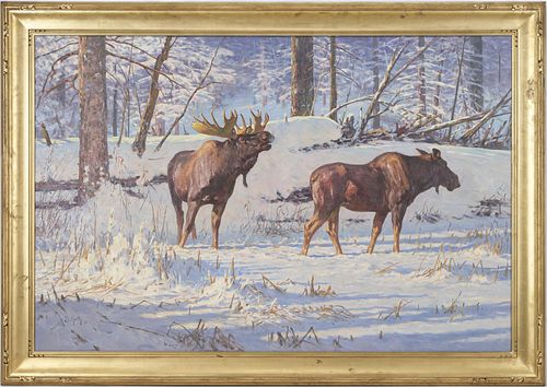 Large Dwayne Harty Oil on Canvas Wildlife Painting