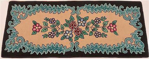 Vintage Amish Floral Pattern Hooked Rug.