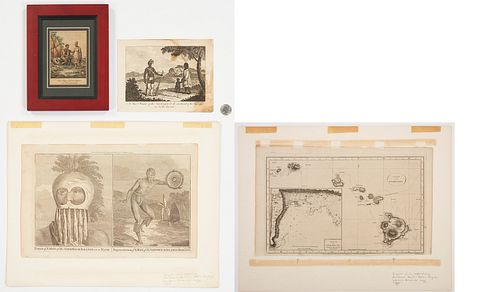 4 Early Engravings, incl. Georgia Native American & Hawaii interest