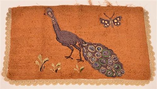 Amish Peacock and Butterfly Hooked Rug.