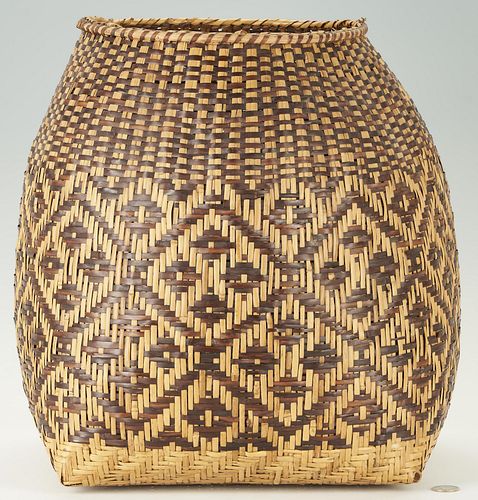 Large Tall Cherokee Rivercane Basket, attrib. Lottie Stamper