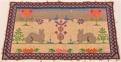 Vintage Cross Stitch and Hooked Rug.