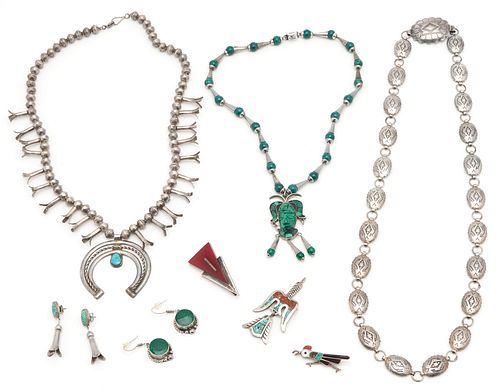Eight (8) Native American Sterling Jewelry Items