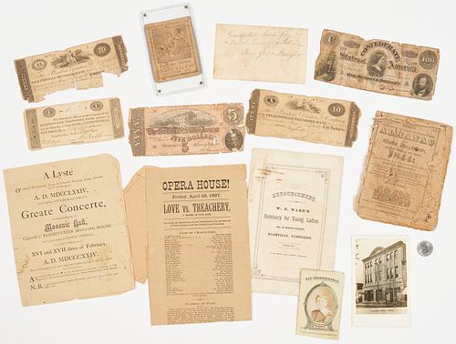 12 Pcs. Ephemera incl. TN Obsolete, Colonial and CSA Currency
