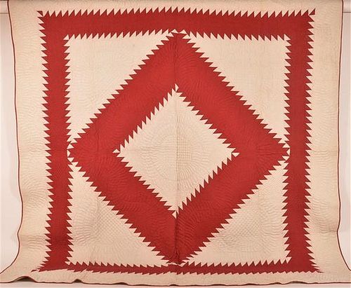 Antique Sawtooth Pattern Patchwork Quilt.