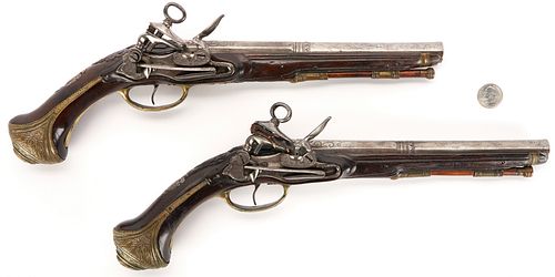 Pair of Spanish Pedro Esteva Miquelet Flintlock Pistols, .68 cal.