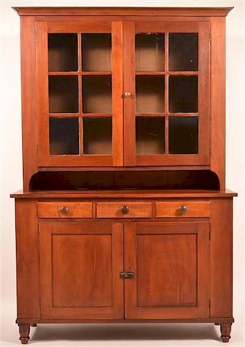 PA Federal Cherry Two Part Dutch Cupboard.