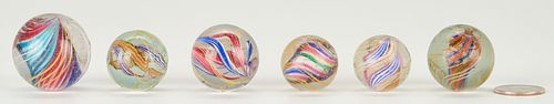 6 Handmade Transparent Swirl Marbles incl. Divided & Solid Cores