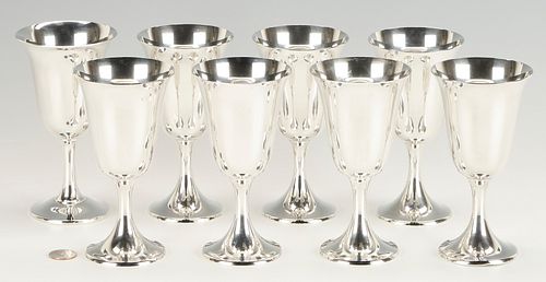8 Sterling Silver Water Goblets, incl. Gorham, Wallace