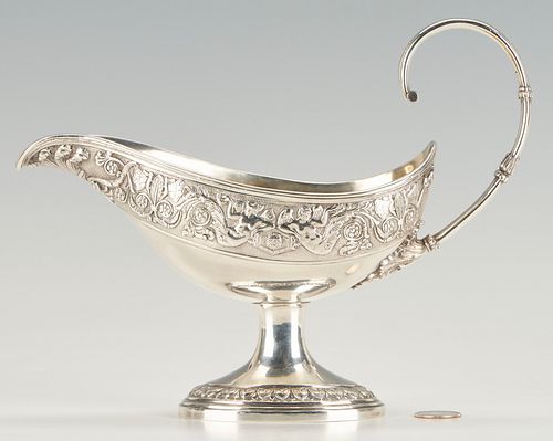 Neoclassical Silver Sauce Boat w/ Mythological Decoration