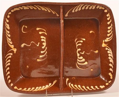 Yellow Slip Decorated Redware Divided Loaf Pan