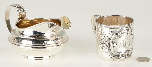 Kinsey Coin Silver Cream Pitcher and Kendrick Cup, 2 items