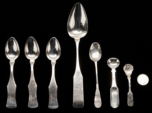 7 Coin Silver Spoons attr. KY inc. Medicine Spoon