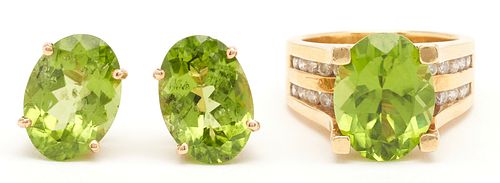18K & Peridot Designer Ring & Earrings