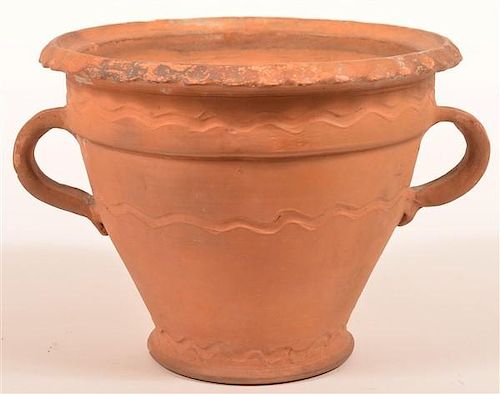 Stahl Pottery Unglazed Redware Flower Pot.