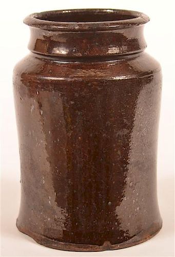 Manganese Glazed Redware Canning Jar.