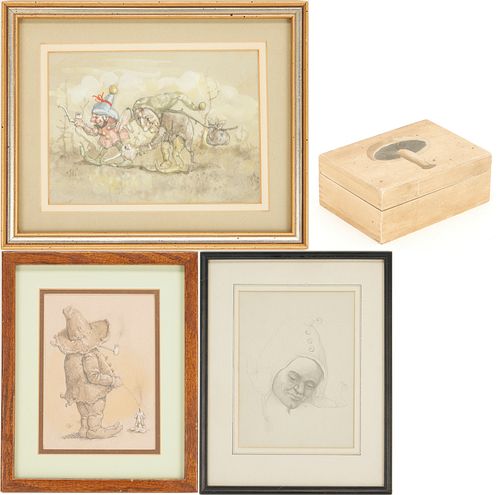 4 Werner Wildner Artworks, incl. Paintings, Trinket Box